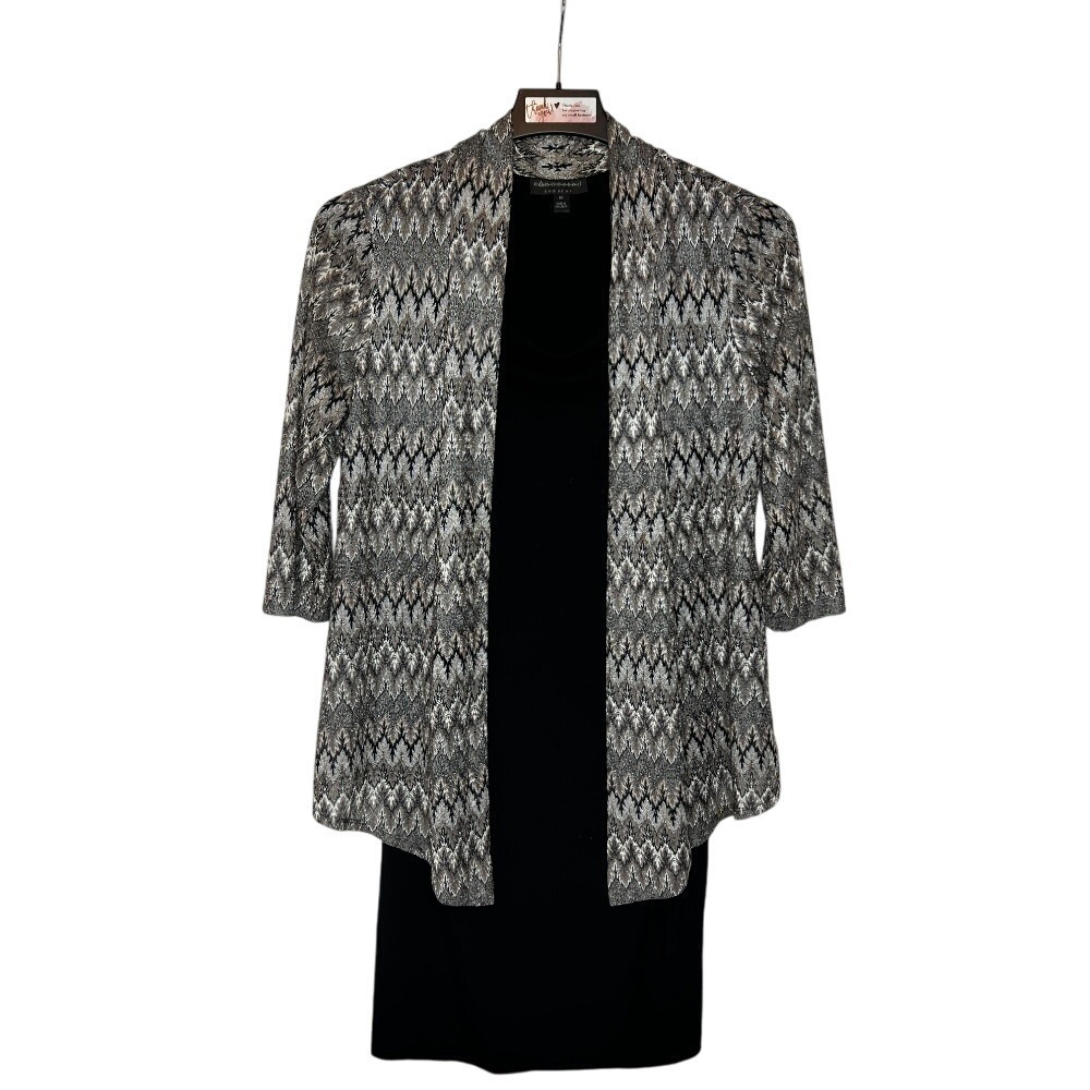 Connected Apparel Dress Jacket-attached Layered 3/4 Sleeve Black Silver -Size 10